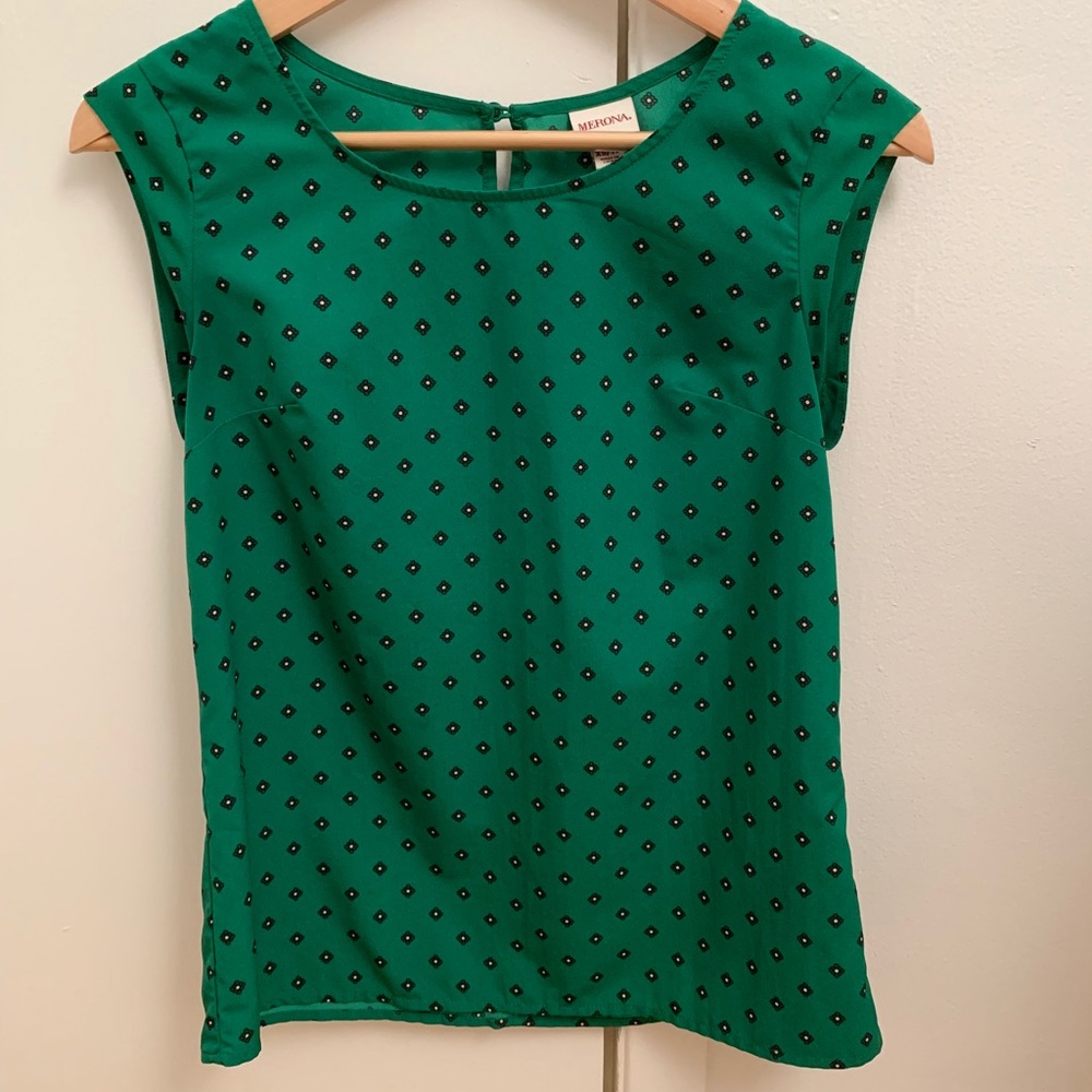 Merona Green Print Short Sleeve Top